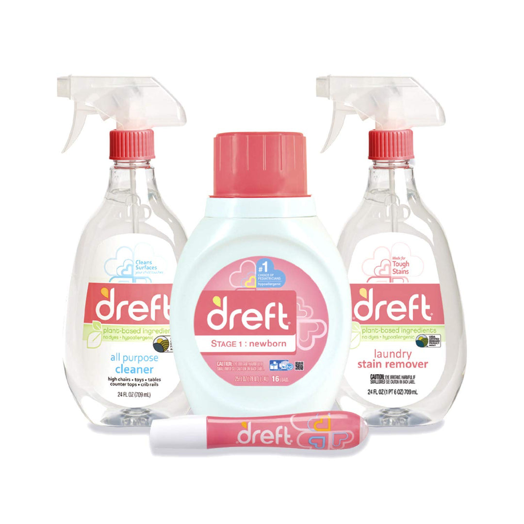 Dreft Baby and Mom Gift Set, Liquid Laundry Detergent, Laundry Stain Remover, Instant Stain Remover Pen and All Purpose Cleaner