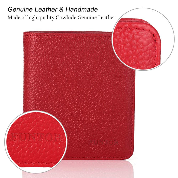 FT FUNTOR Small Compact Bifold Wallet, Red