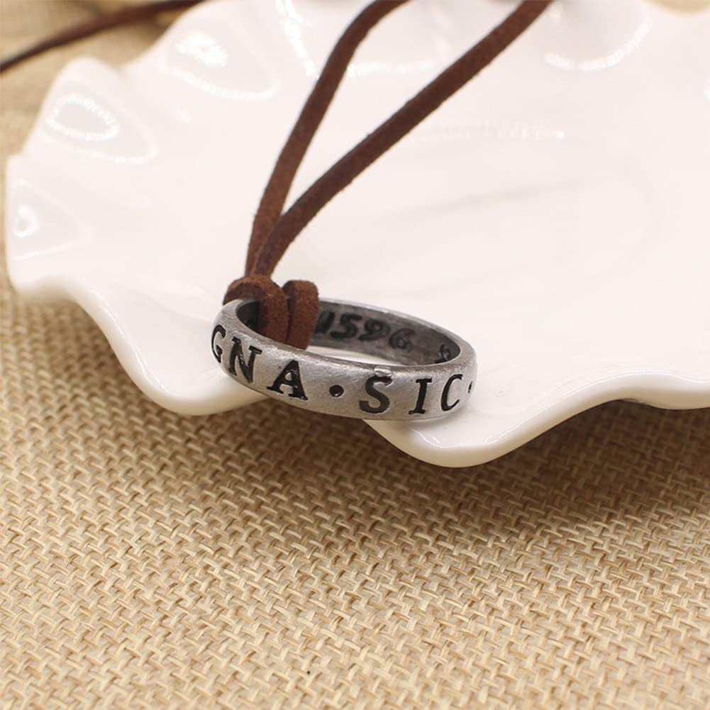 NWSOJ Uncharted 4 Nathan Drake Ring Necklace, Adjustable, Leather And Metal
