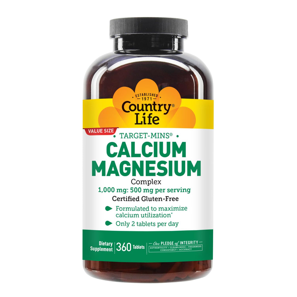 Country Life Target Mins Calcium-Magnesium Complex, 1,000 mg/500 mg, 360 Count