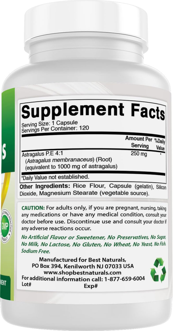 Best Naturals Astragalus Capsules, 1000 mg, 120 Count