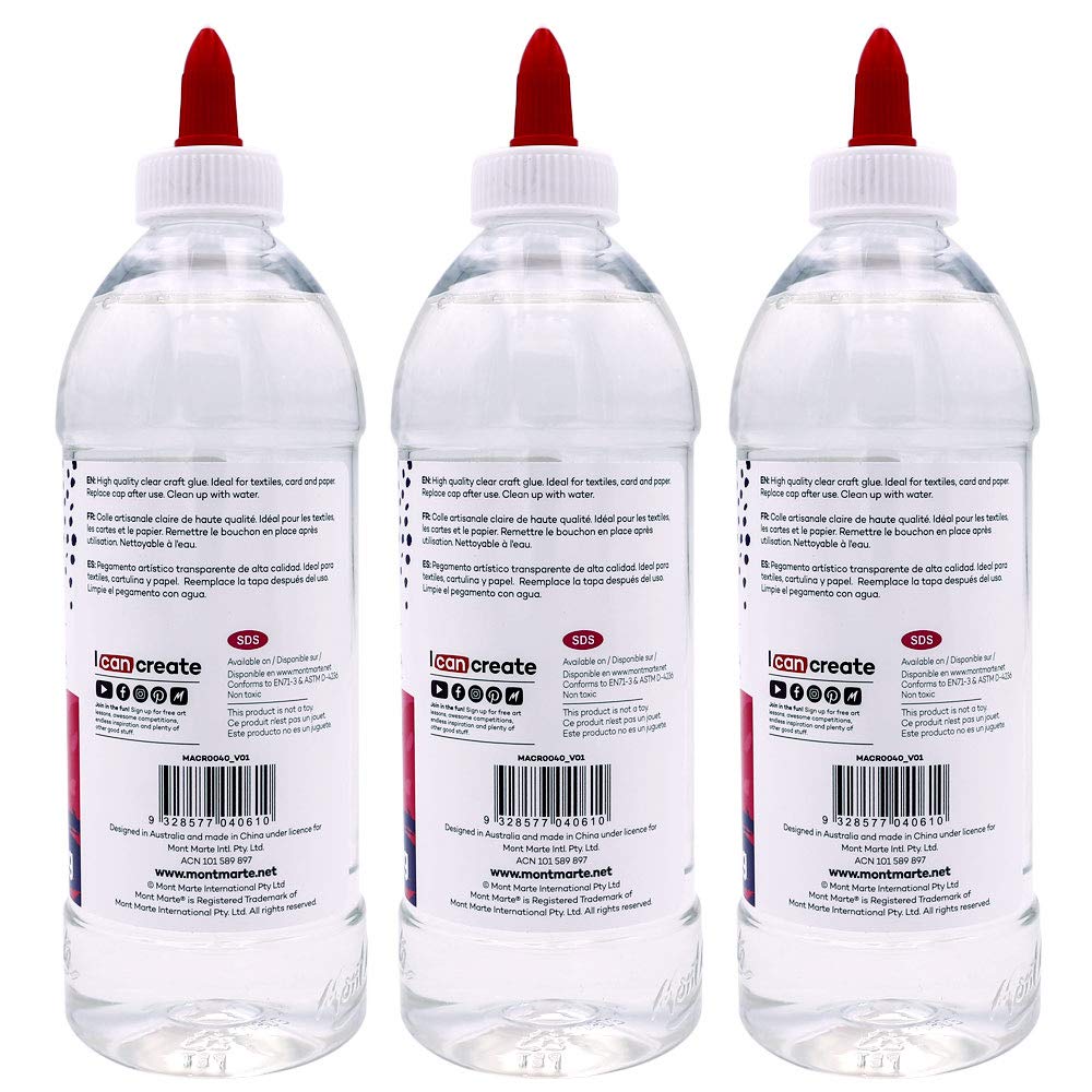 Mont Marte Signature Clear PVA Craft Glue, 500 g, Pack of 3