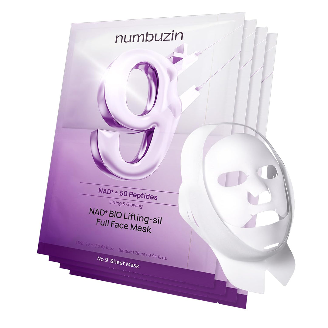 numbuzin No.9 NAD+ Bio Lifting Full Face Mask, 4 Count, with Lifting Band