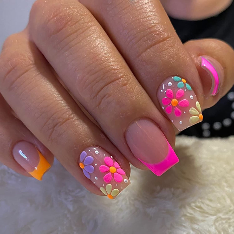 TBRZTR Press On Nails, Multiple Colour Flower Patterns, 24 Count