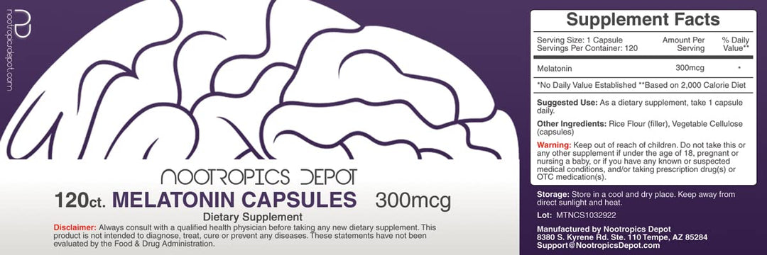 Nootropics Depot Melatonin Capsules, 300 mcg, 120 Count