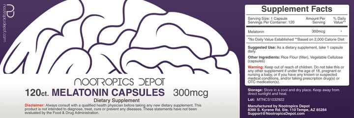 Nootropics Depot Melatonin Capsules, 300 mcg, 120 Count
