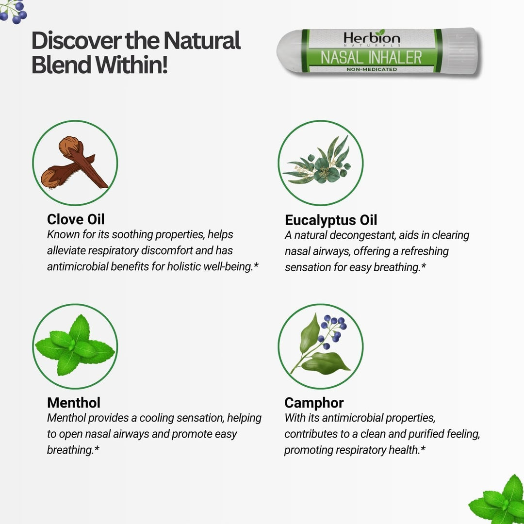 HERBION Naturals Nasal Inhaler, Menthol Clove Eucalyptus Camphor, 0.05 fl oz