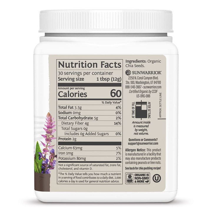 Sunwarrior Organic Chia Seeds, Unflavored, 360 g