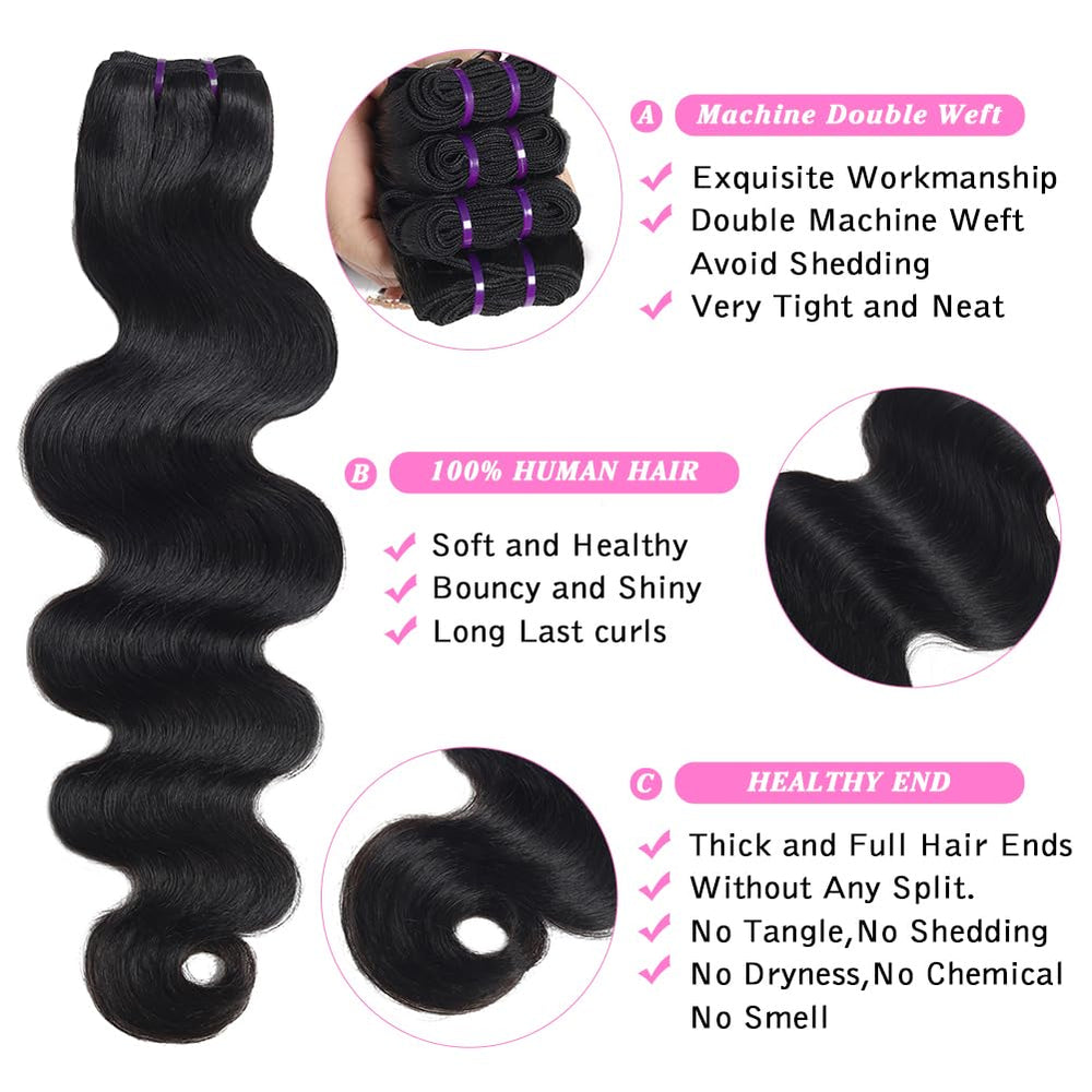 Beauty Queen Body Wave Human Hair Bundles, Natural Color, 22/24/26 Inch