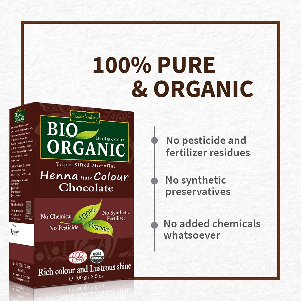 INDUS VALLEY Bio Organic Natural Henna Hair Color, Chocolate, 100 g
