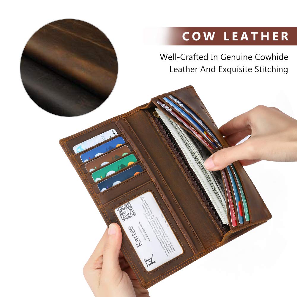 Kattee Men's Vintage Genuine Leather Long Wallet, 1-Brown, Small