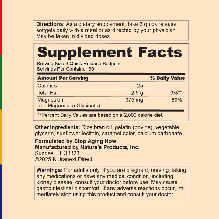 Stop Aging Now Magnesium Glycinate, 90 Count