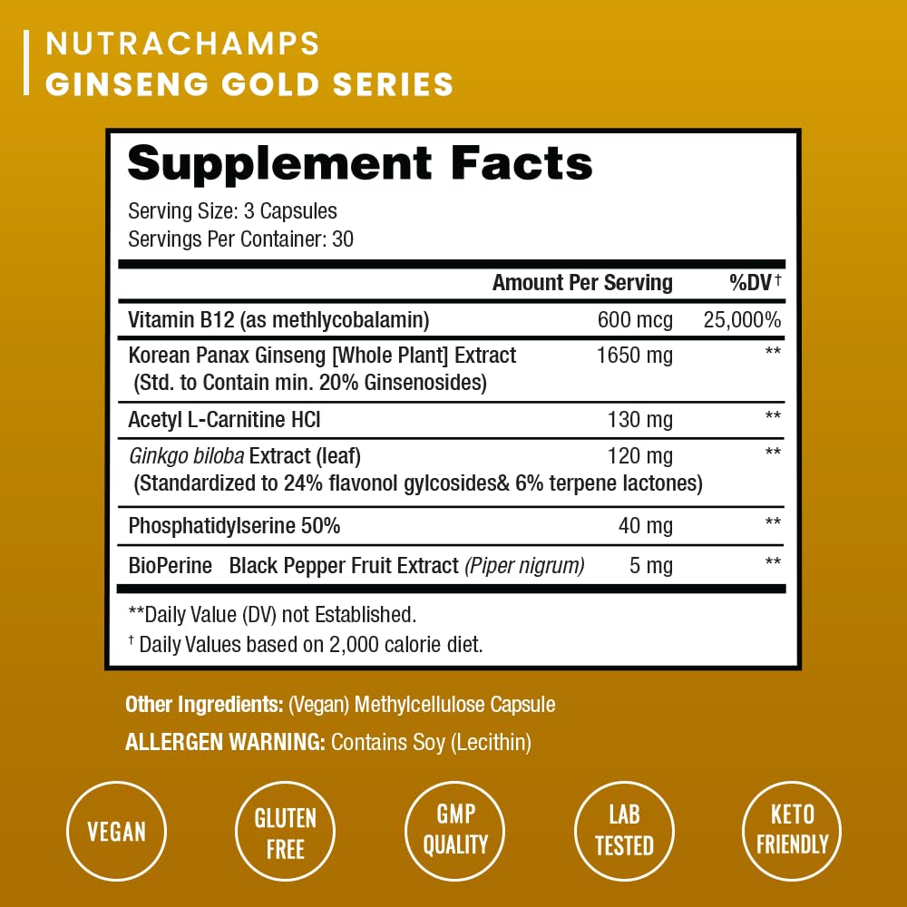 NutraChamps Korean Red Ginseng Root, 1650 mg, 120 Count