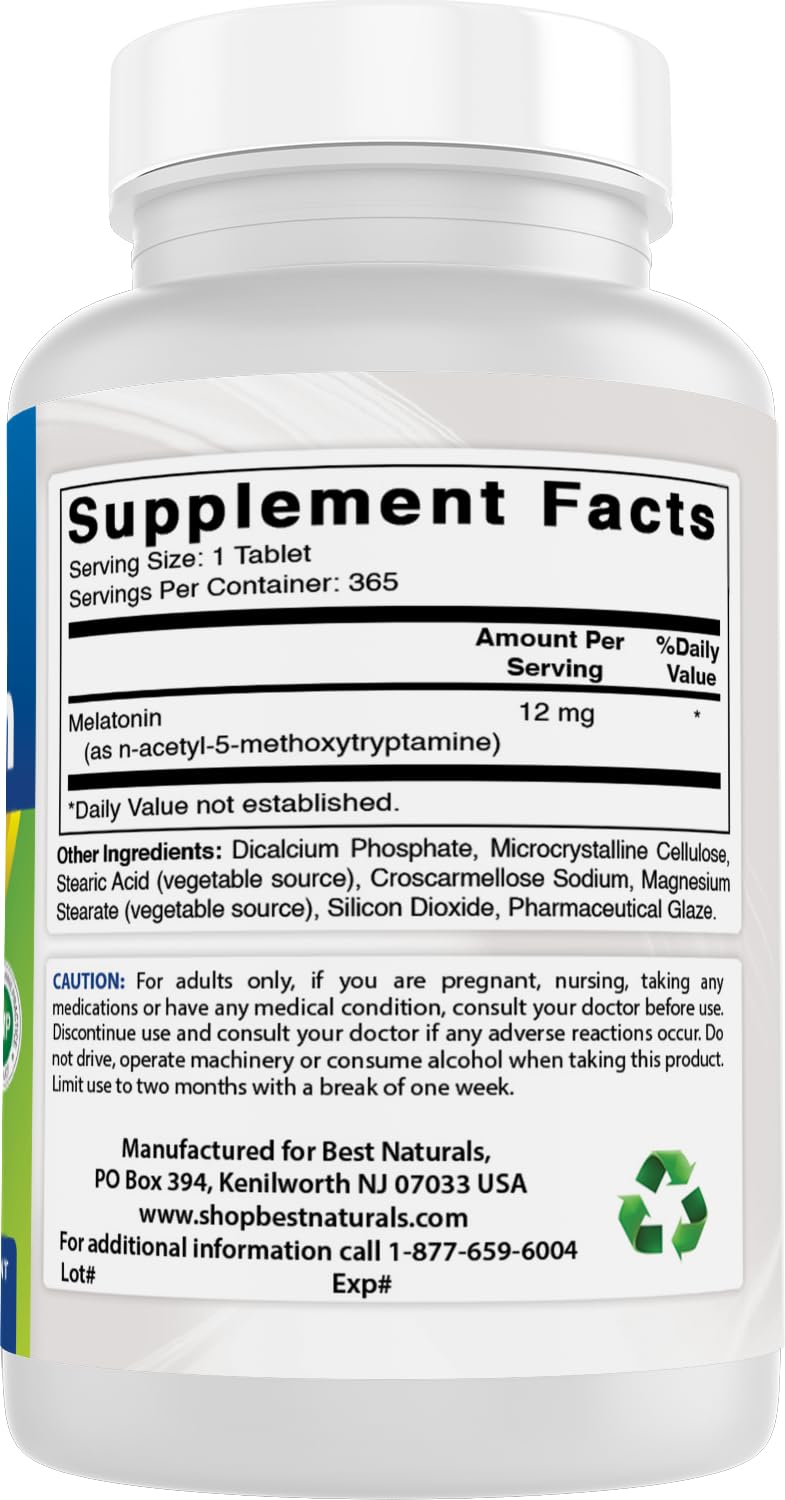 Best Naturals Melatonin 12 mg, 365 Count