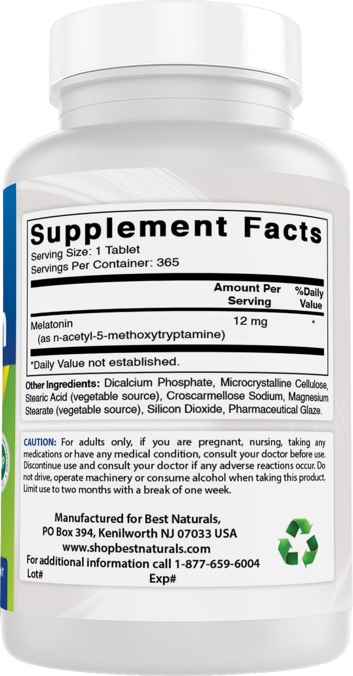 Best Naturals Melatonin 12 mg, 365 Count