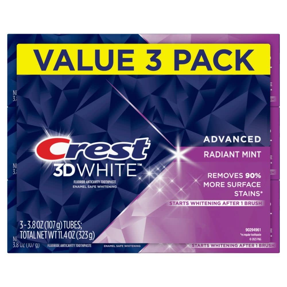 Crest 3D White Toothpaste, Radiant Mint, 3.8 oz, Pack of 3