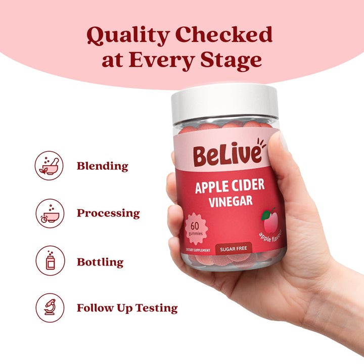 BeLive Apple Cider Vinegar Gummies, Sugar-Free, 60 Count