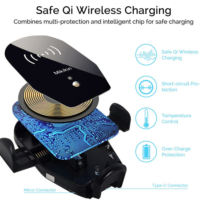 Mikikin Wireless Car Charger, Auto-Clamping, 10W