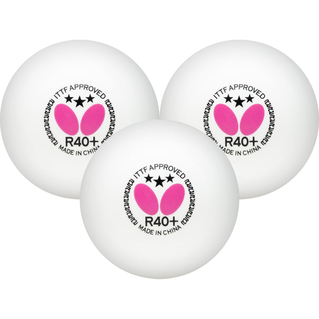 Butterfly R40+ Table Tennis Balls, White, 40mm, Pack of 3