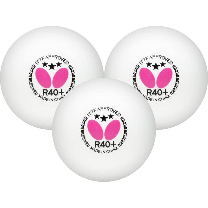 Butterfly R40+ Table Tennis Balls, White, 40mm, Pack of 3
