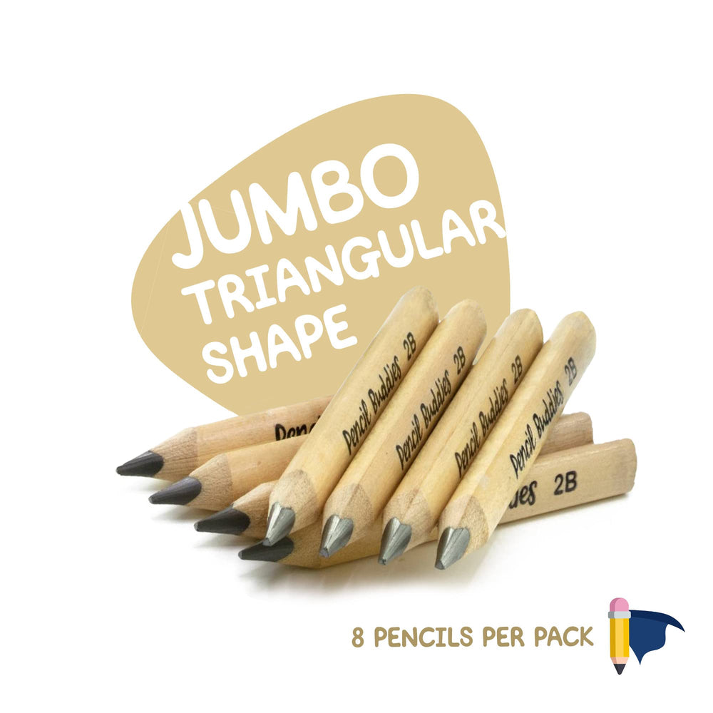 Pencil Buddies 2B Short Fat Triangle Kids Pencils, Natural Wood, 2 Sets