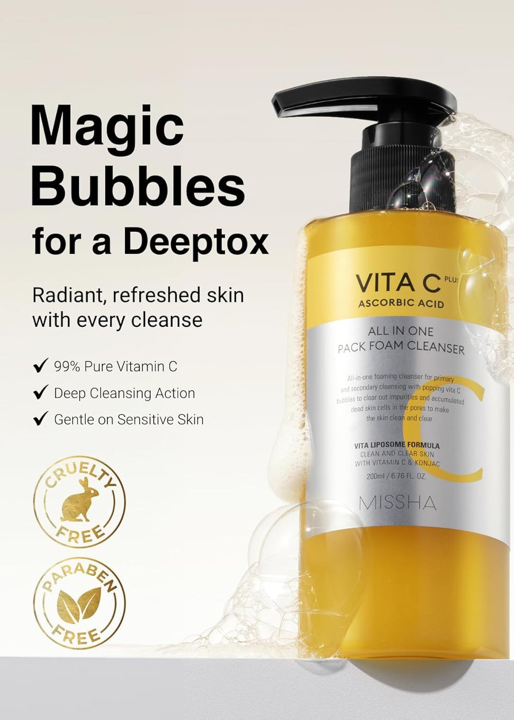 MISSHA Vita C All-In-One Bubble Foam Cleanser, 6.76 oz