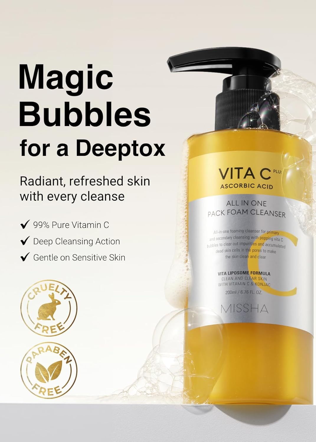 MISSHA Vita C All-In-One Bubble Foam Cleanser, 6.76 oz