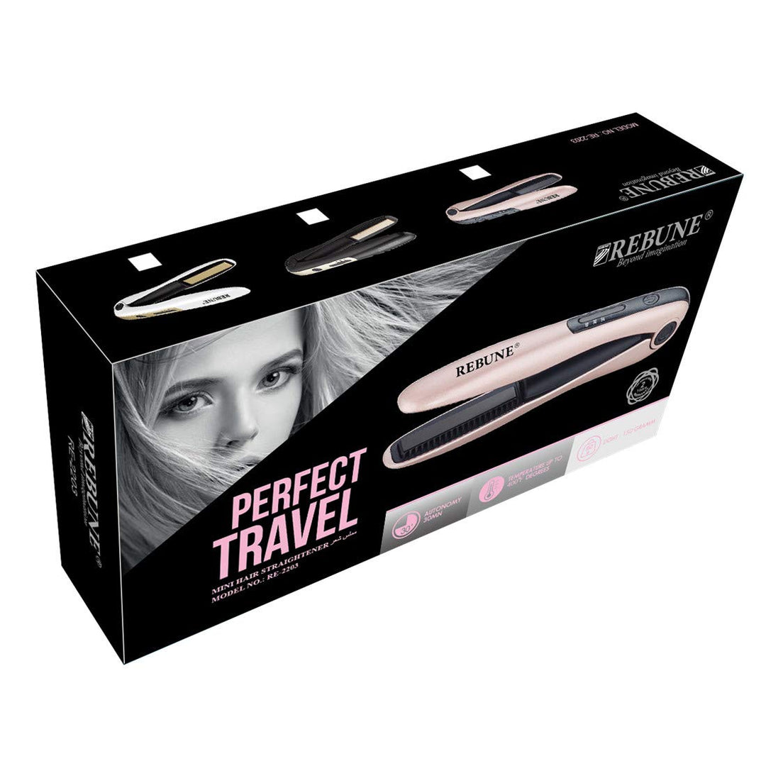 REBUNE Ceramic Hair Straightener RE-2203, Wireless Mini Rechargeable, USB
