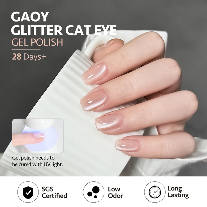 GAOY Cat Eye Gel Nail Polish, Sparkling Nude, 16 ml
