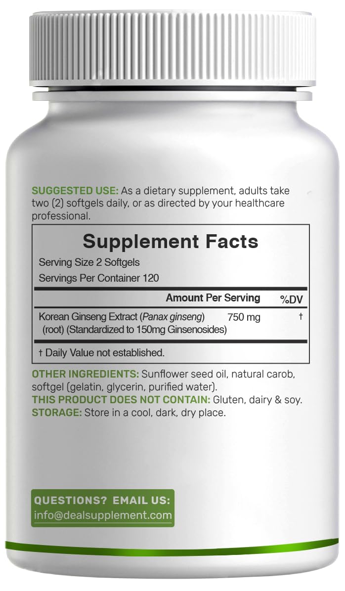 DEAL SUPPLEMENT Korean Red Panax Ginseng Root Extract, 7,500 mg, 240 Count