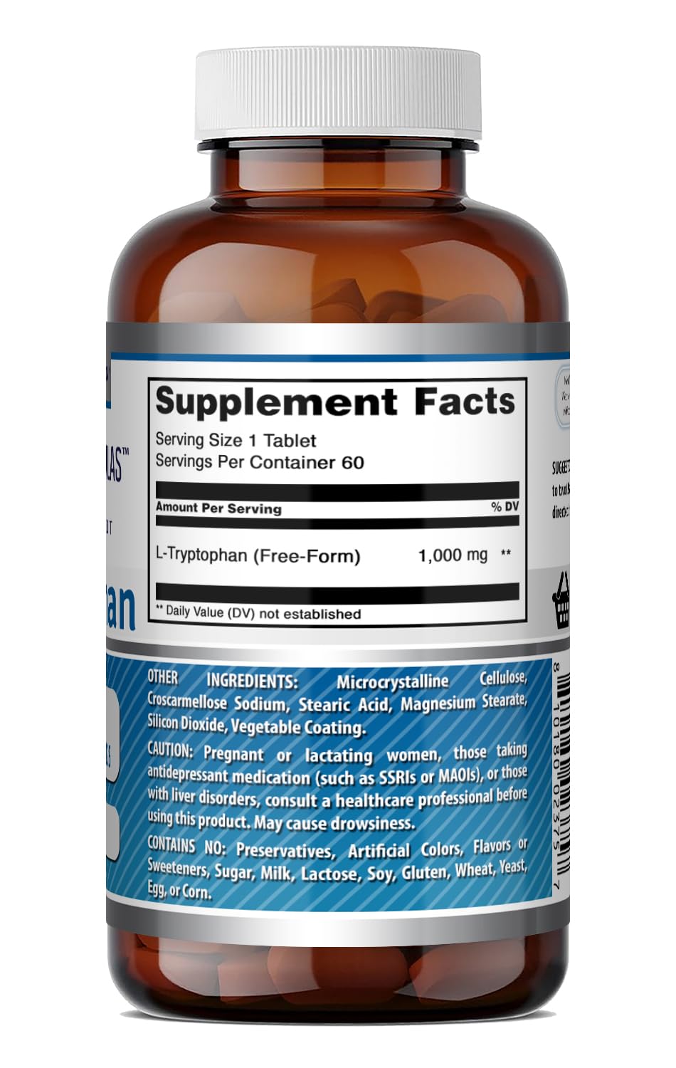 Amazing Nutrition L-Tryptophan Tablets, 1000 mg, 60 Count, Pack of 3