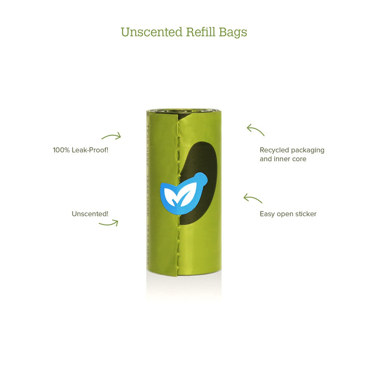 Earth Rated Leash Dispenser and Bags, Unscented, 15 Count