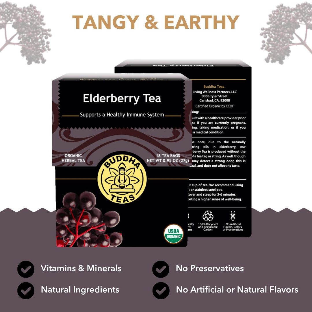 Buddha Teas Organic Elderberry Herbal Tea, Caffeine Free