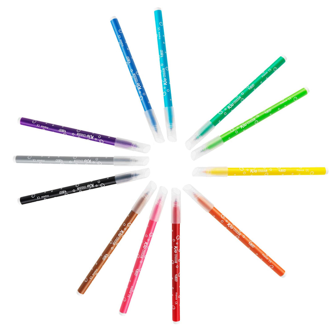 BIC Kids Kid Couleur Felt Tip Colouring Pens, Assorted Colours, 12 Count