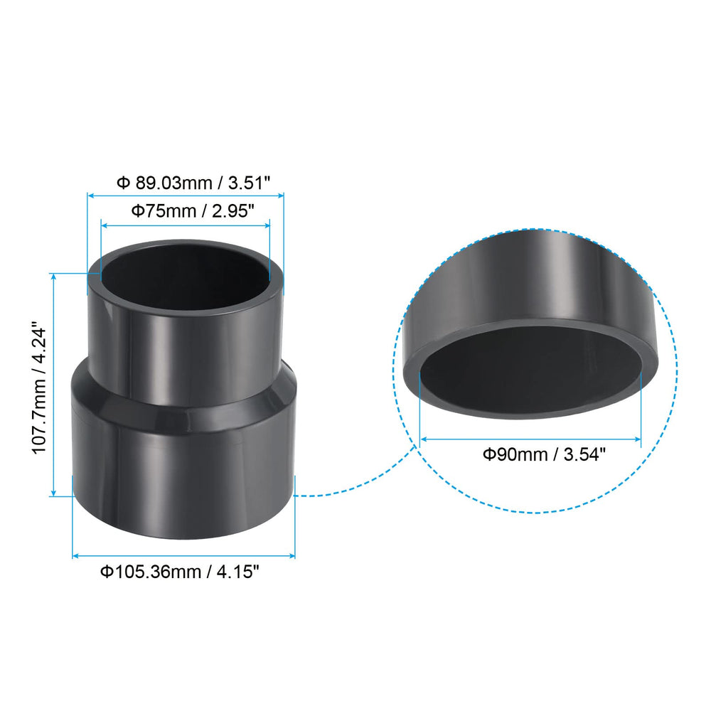 PATIKIL PVC Reducer Pipe Fitting, Grey, 3.5x3 Inch