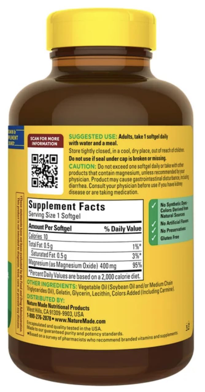 Nature Made Magnesium 400 mg Dietary Supplement, Extra Strength, 180 Count