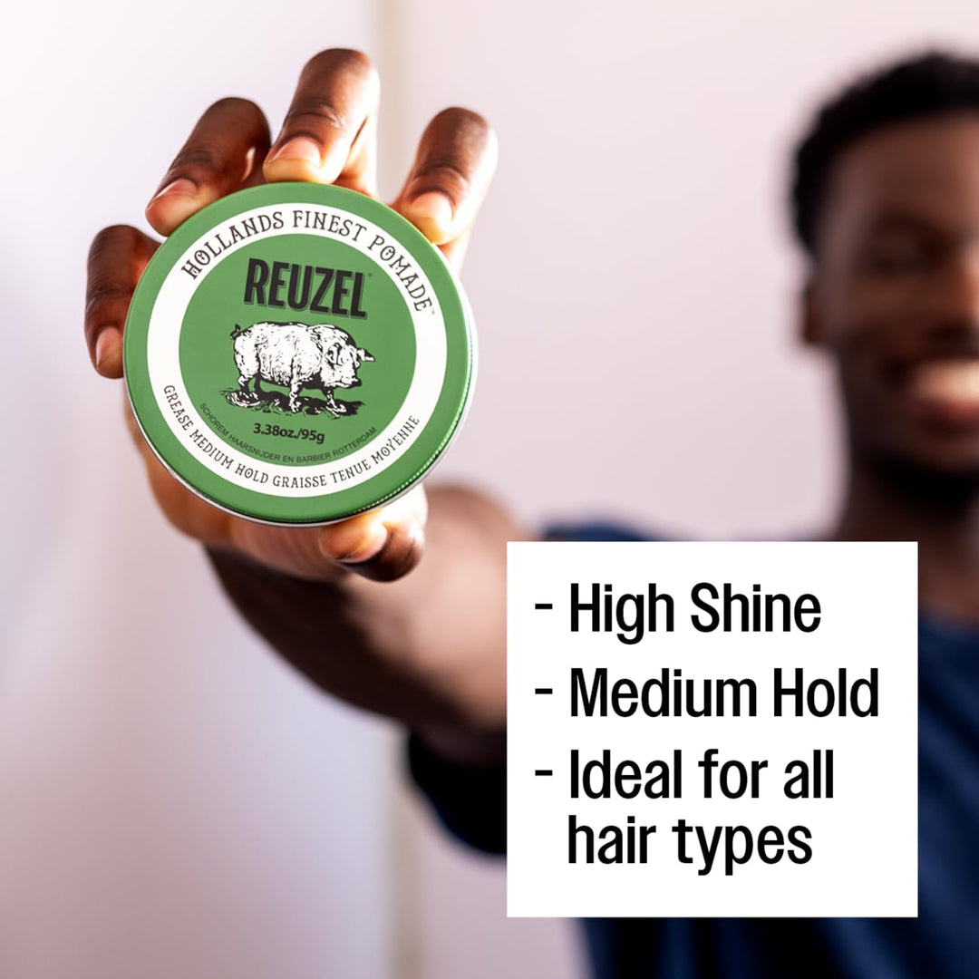 REUZEL Green Grease Pomade, Medium Hold, Medium Shine