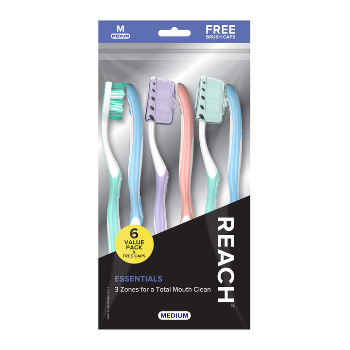 REACH Essentials Toothbrush, Medium Bristles, 6 Count