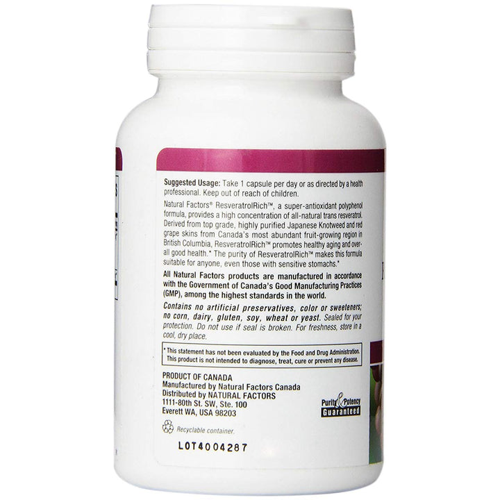Natural Factors Super Strength Resveratrol Concentrate, 60 Count