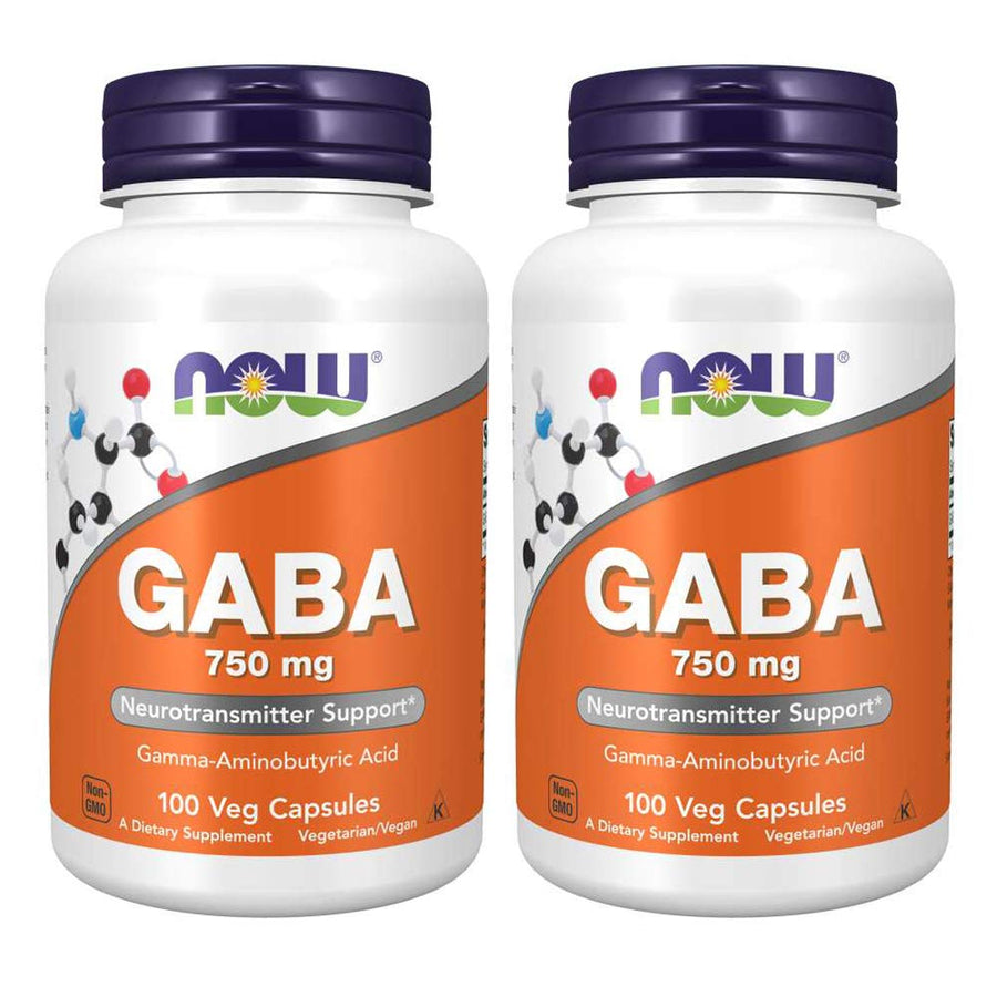 NOW GABA 750 mg, 100 Count, Pack of 2
