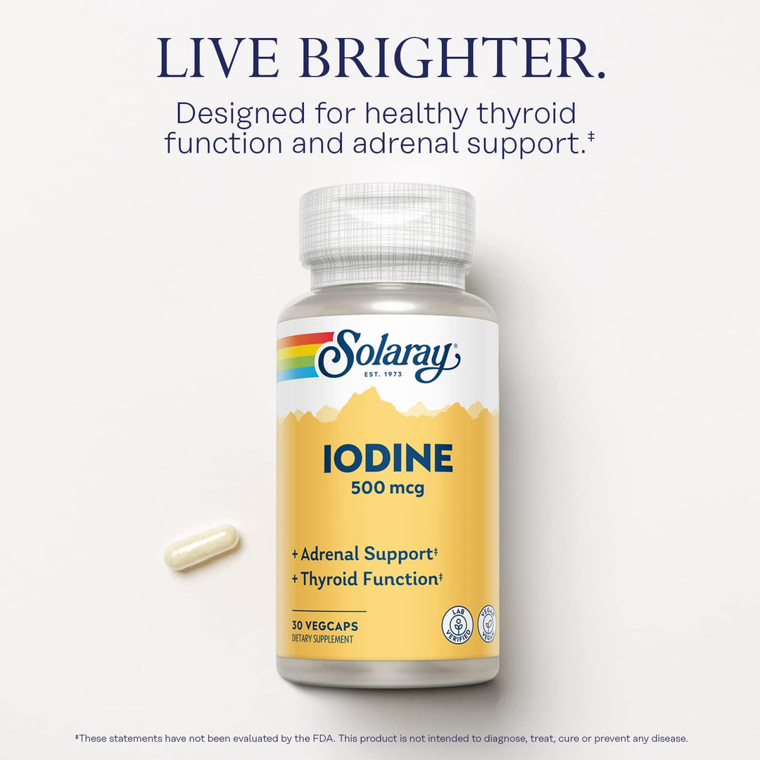 SOLARAY Iodine Vegetarian Capsules, 500 mcg, 30 Count