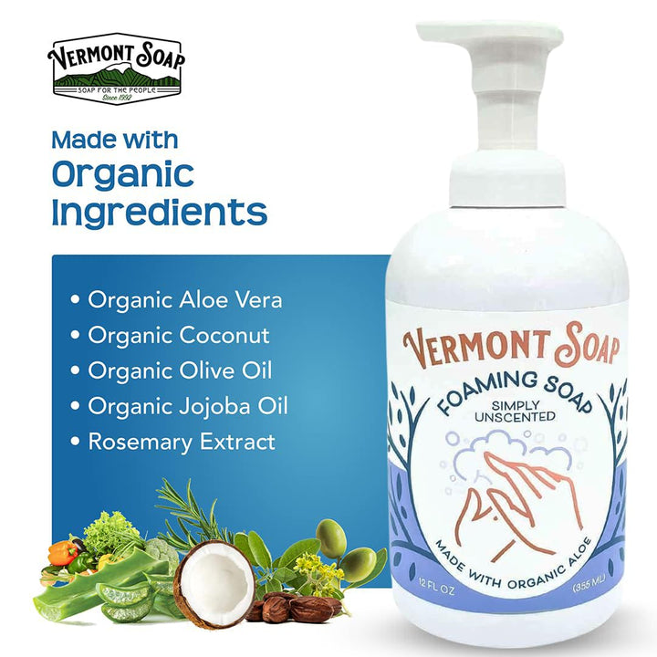 Vermont Soap SunShea Organic Foaming Hand Soap, Unscented, 12 oz