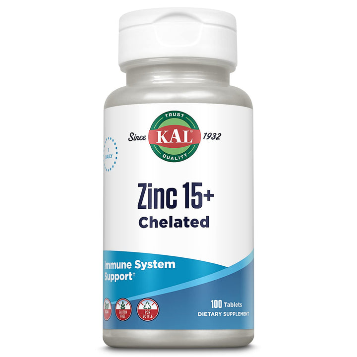 KAL Zinc 15 mg Plus Betaine HCl and Trace Minerals, 100 Count