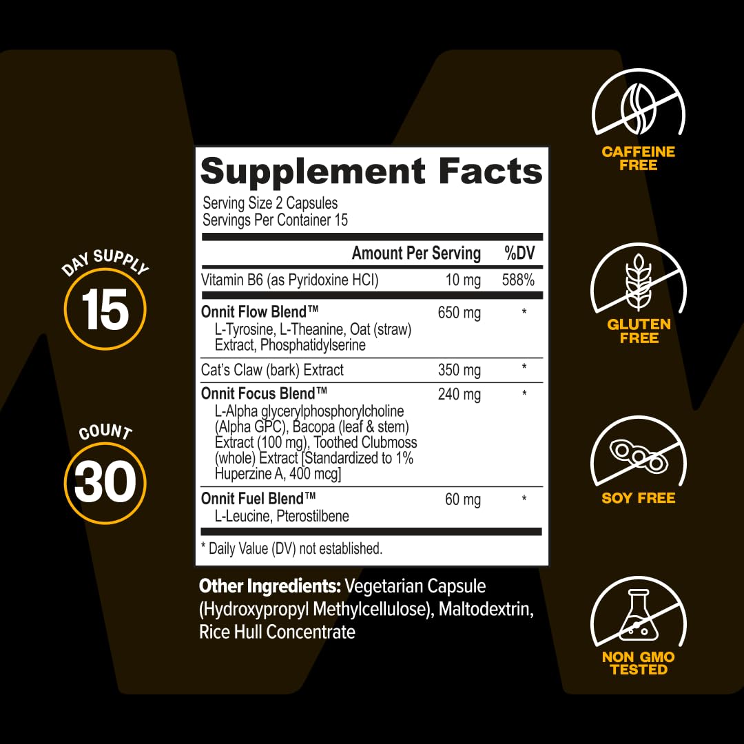 Onnit Alpha Nootropic Brain Booster Supplement, 30 Count
