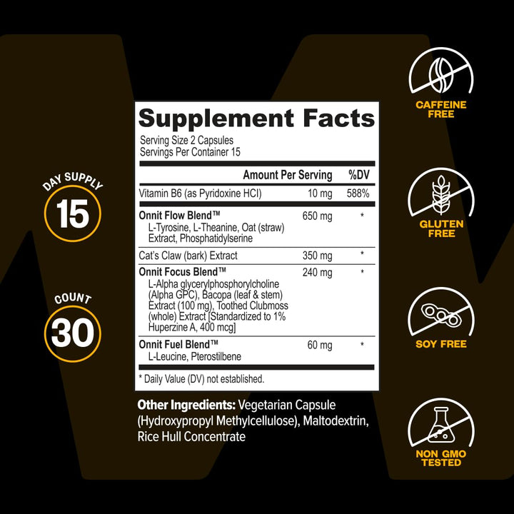 Onnit Alpha Nootropic Brain Booster Supplement, 30 Count