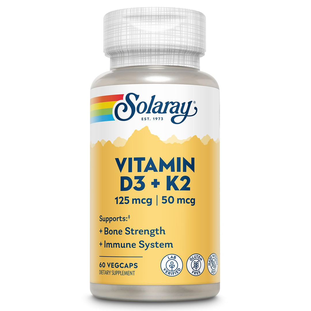 SOLARAY Vitamin D3 K2 Capsules, 60 Count