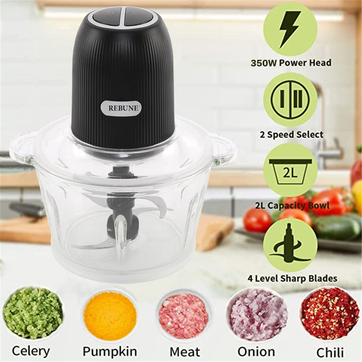 REBUNE Electric Food Chopper, Black, 2 l