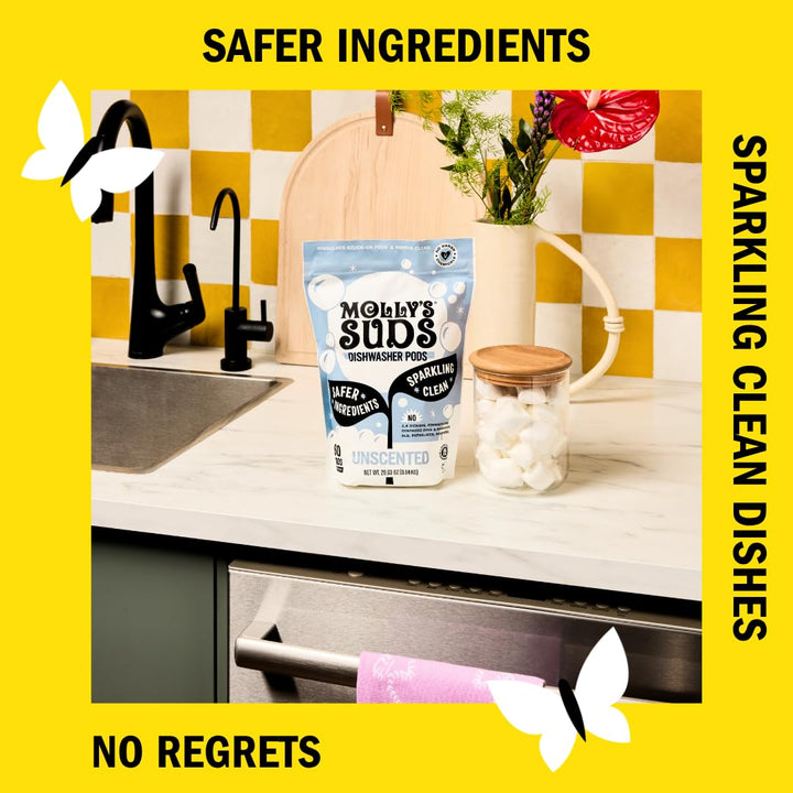 Molly's Suds Dishwasher Pods, Unscented, 60 Count