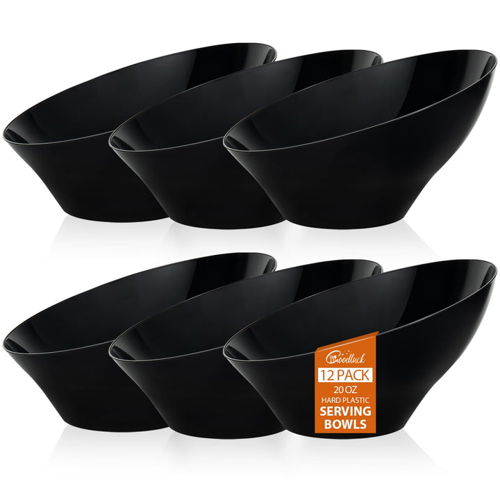 Goodluck Angled Disposable Serving Bowls, Black, 20 oz, 12 Count