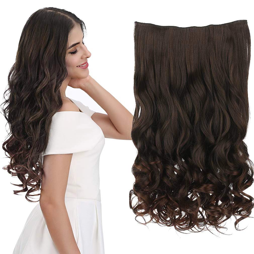 REECHO Curly Wave Clip-In Hair Extensions, Dark Brown, 20 Inch, 1 Count, 4.6 oz